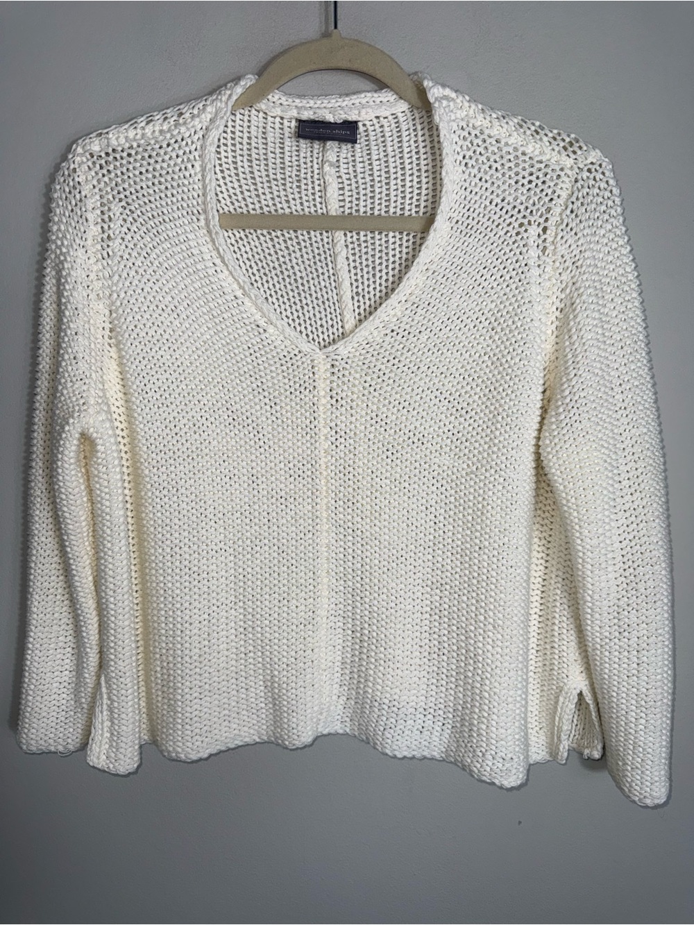 Wooden Ships Loose Knit Pullover Sweater-Ivory-V Neck-Size XS/S